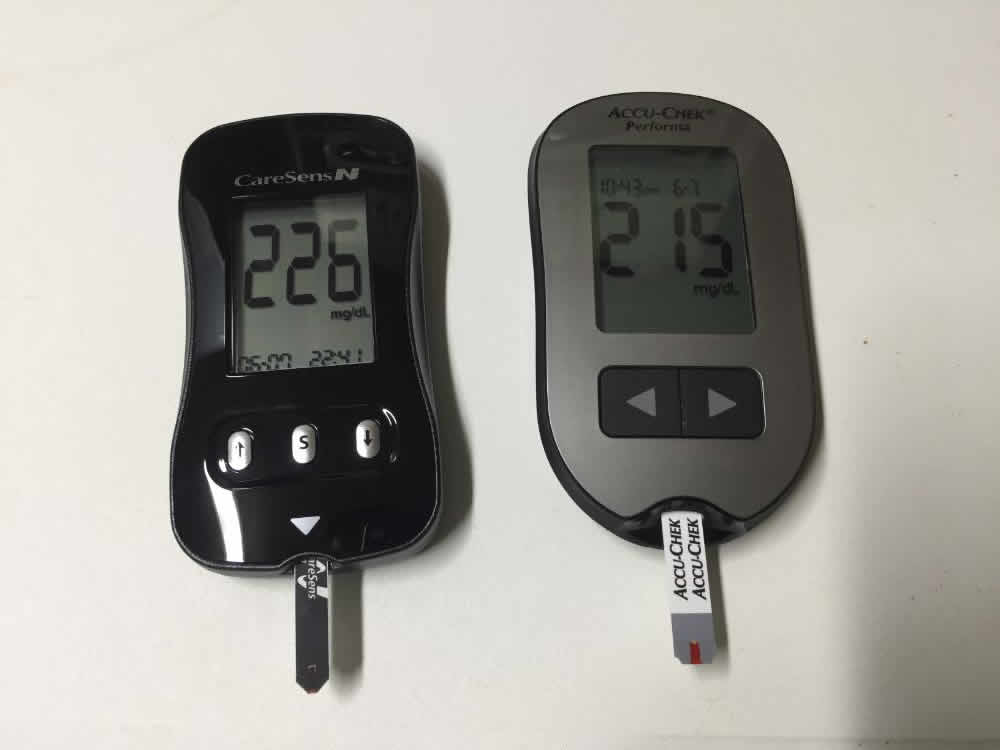 diabetes blood sugar test before and after eating Korean food caresens N vs. accu-check performa