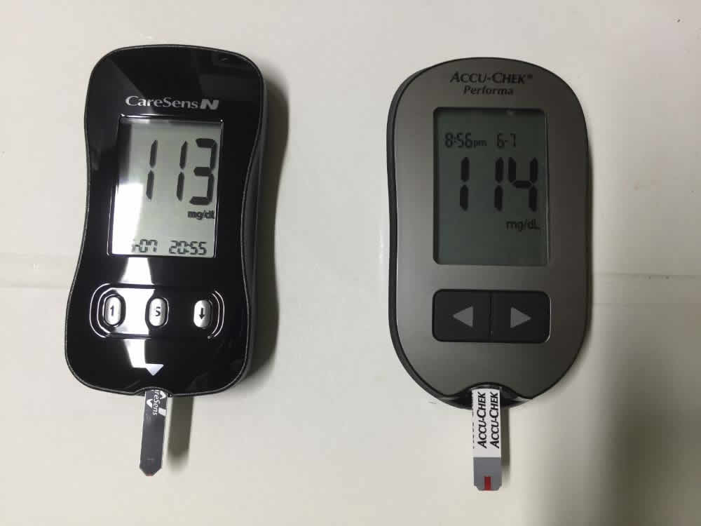 diabetes blood sugar test before and after eating Korean food caresens N vs. accu-check performa